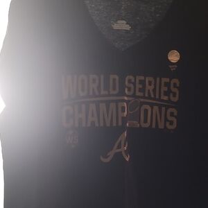 Women’s Black World Series Champions V‑Neck Tee by Majestic